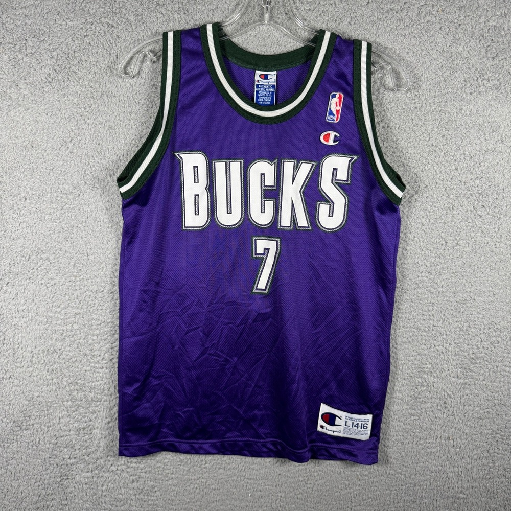 Champion Milwaukee Bucks Terrell Brandon 7 Purple NBA Jersey Youth L 14-16